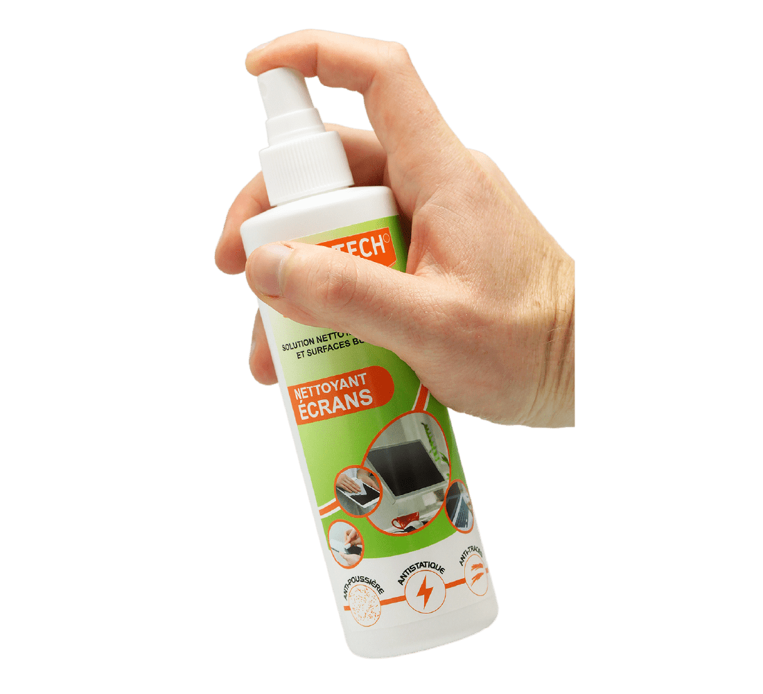Prise en main du spray nettoyant informatique pour écran d'ordinateur et smartphone